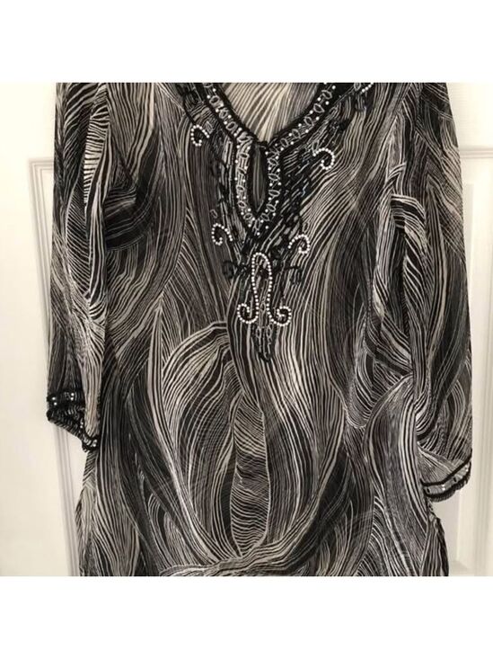 COLORZ Tops - COLORZ Abstract Sheer Tunic Blouse Embroidered Beaded Size Small India